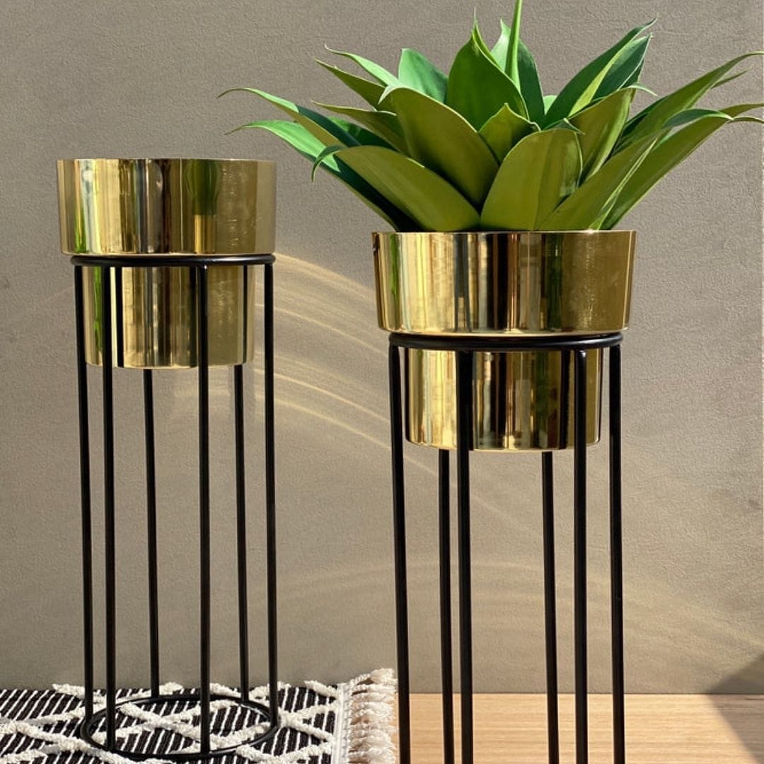gold tall plant pot Golden Metal Planters & Pot