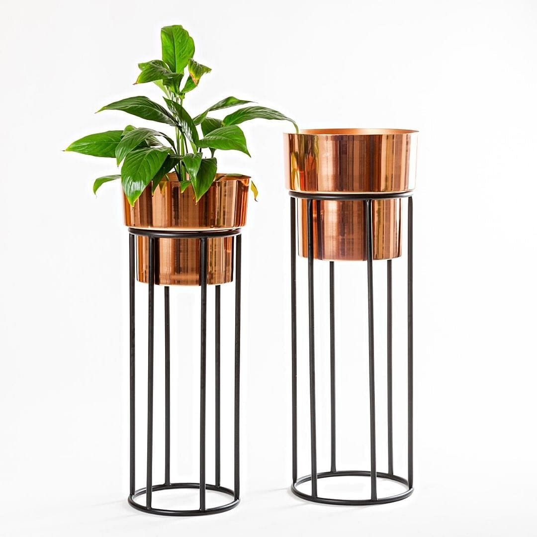 Copper Metal Planters & Pot - Set of 2