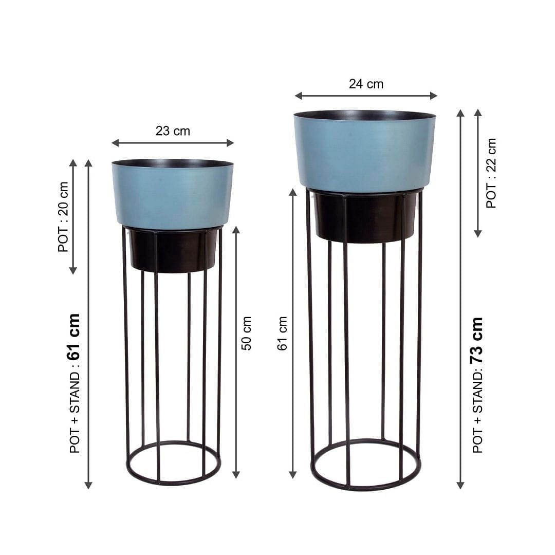 Grey-Black Metal Planter Stand & Pots - Set of 2