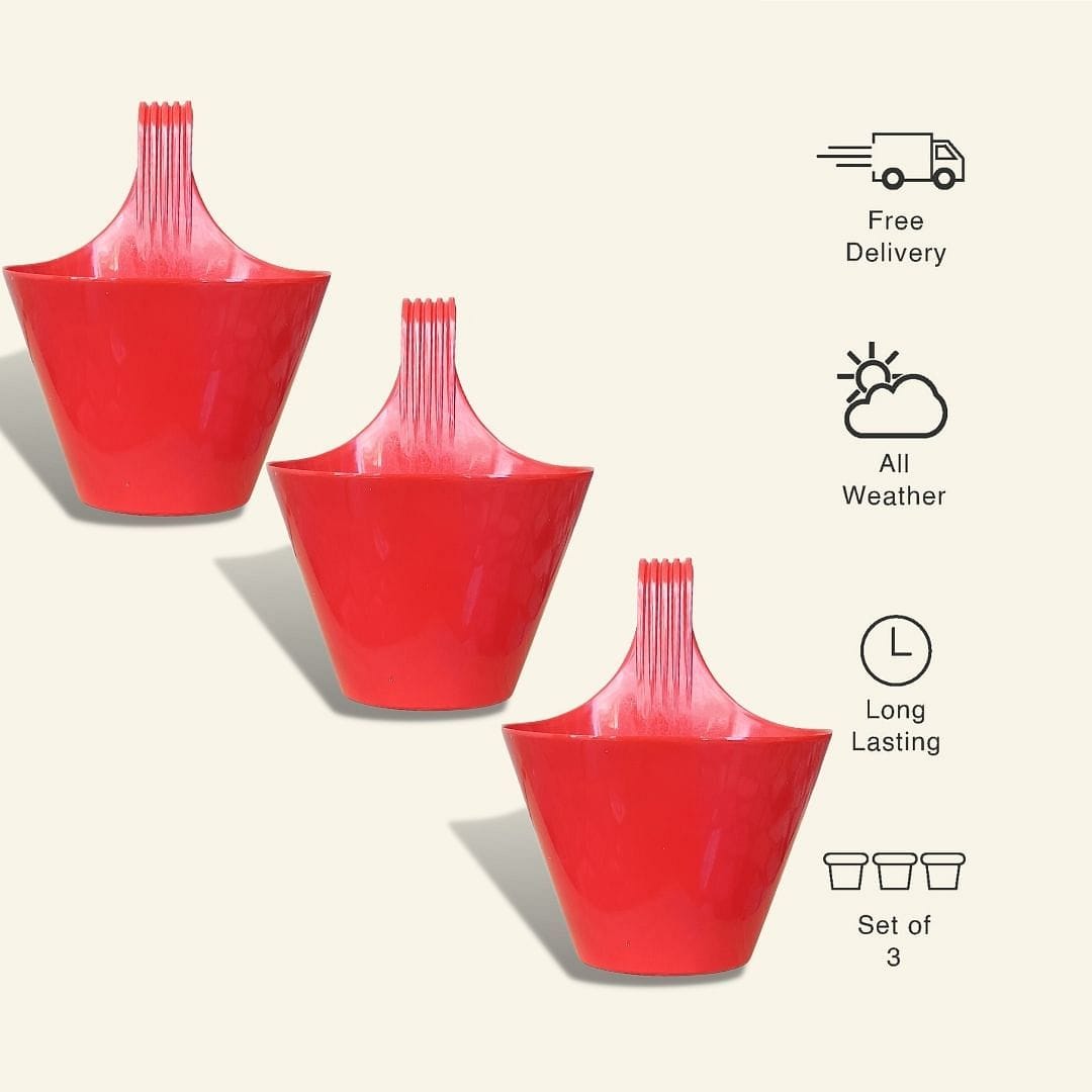9-Inch Red Railing Oval Pots Set of 3/5