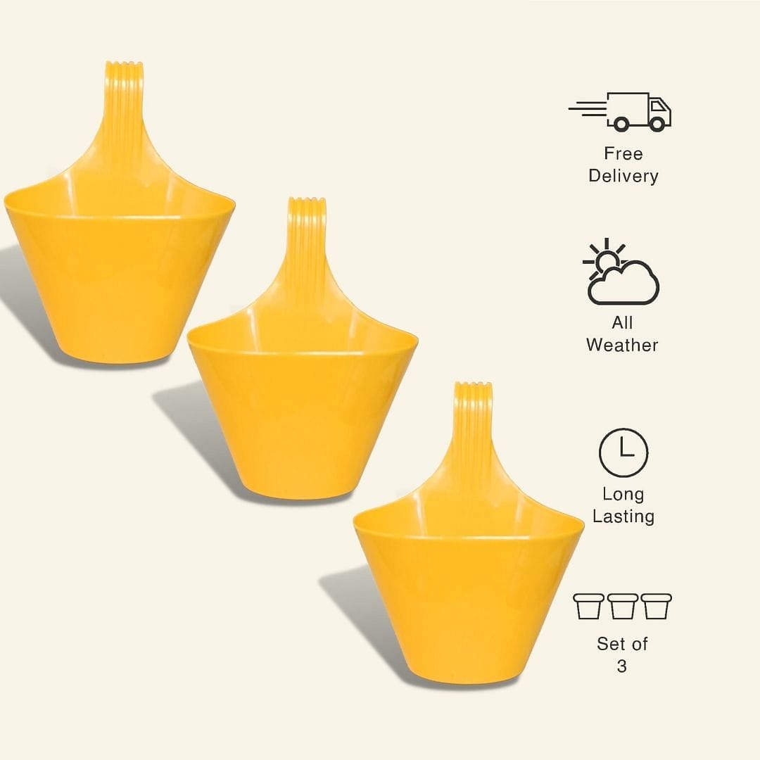 9-Inch Yellow Railing Oval Pots Set of 3/5
