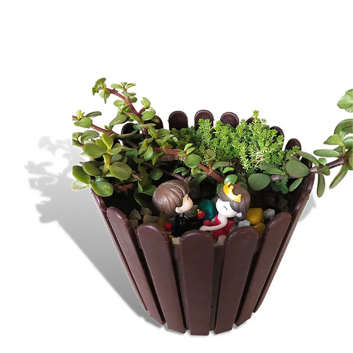brown plastic plant pots 6.5-Inch Rustic Fence Brown Plastic Pots