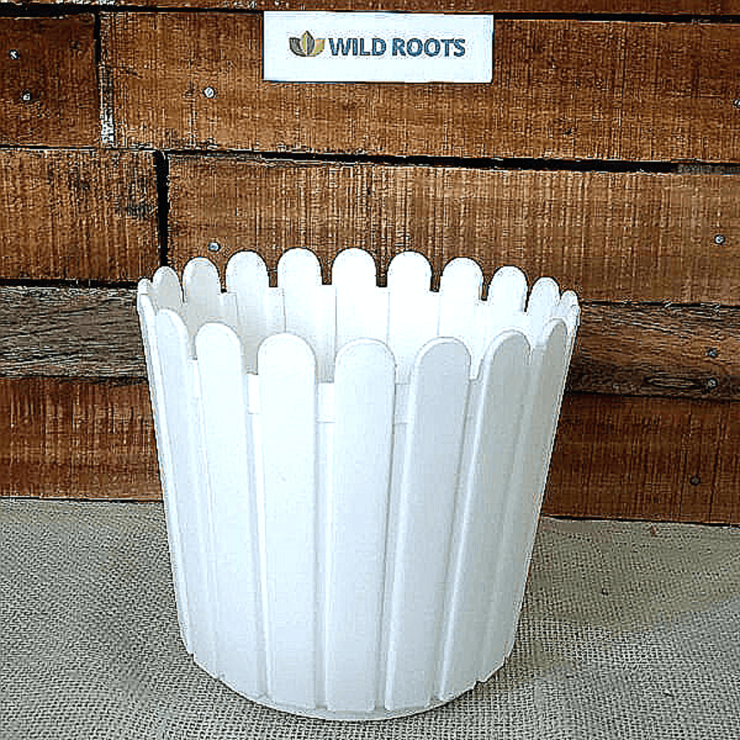 6.5-Inch Rustic Fence White Plastic Pots - Pack of 5/10