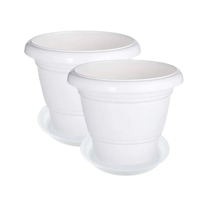 8-Inch White Flower Pot & Plate - Set of 5/10