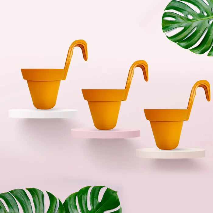 8-Inch Yellow Railing Hanging Pots - Set of 3/5