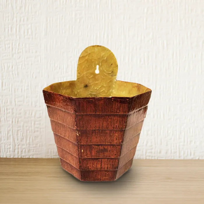 Fiber Wall Mounted Planter - Wooden Finish - Premium Set 1/2