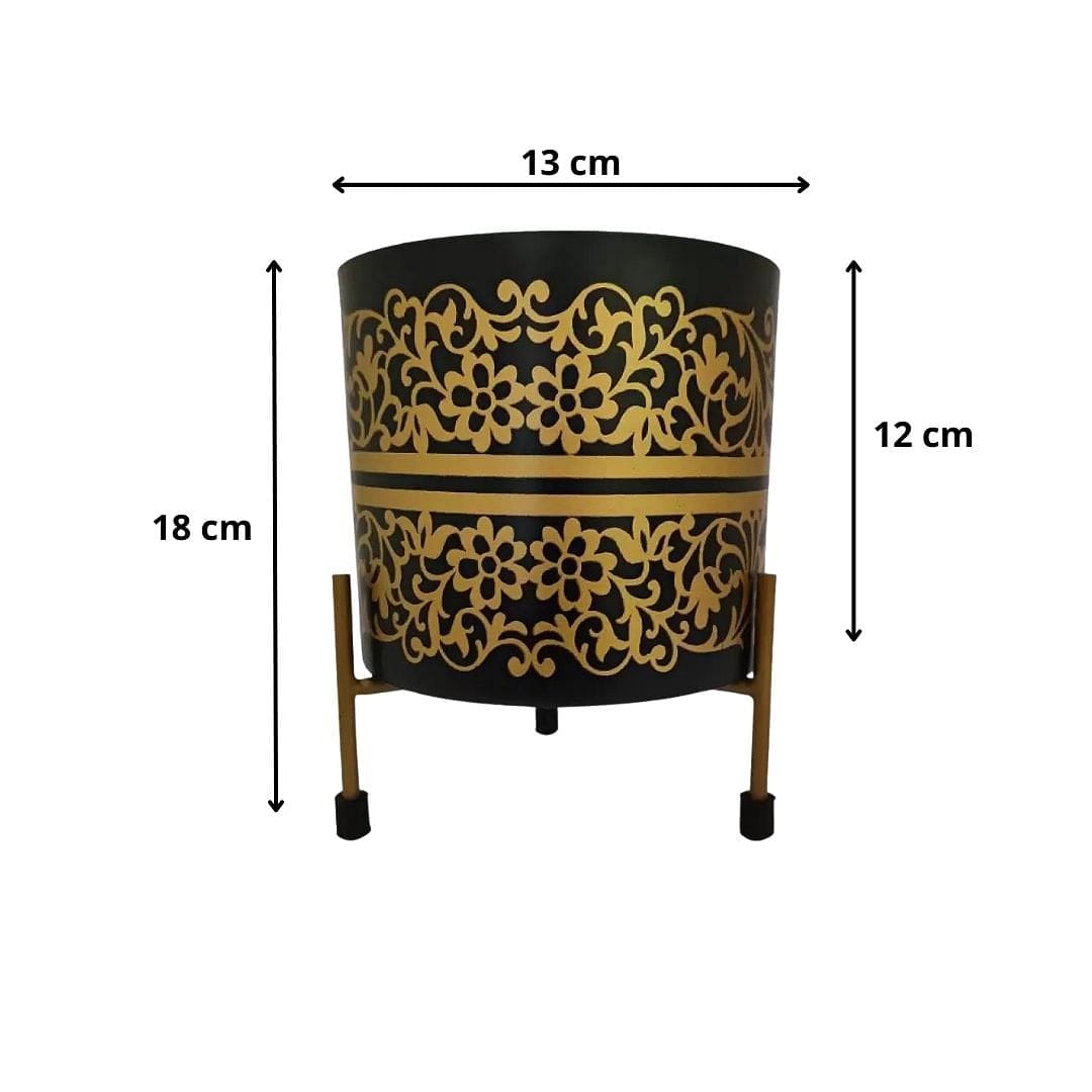 Stella Gold-Black Floral Planter