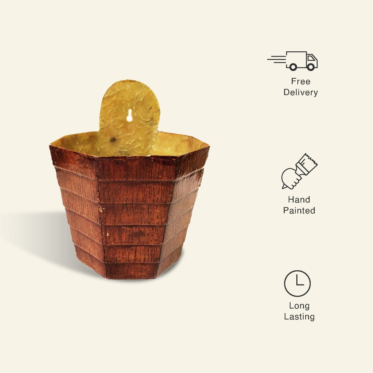 Wall Mounted Planter - Wooden Finish - Premium Fiberglass Pot - Leafy Island