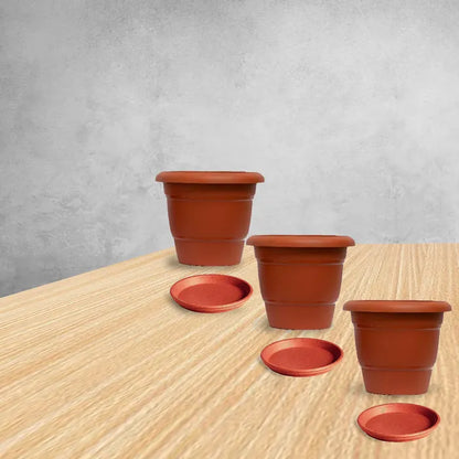 10-Inch Brown Flower Pot & Plate - Set of 5/10
