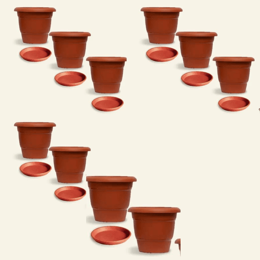10-Inch Brown Flower Pot & Plate - Set of 5/10