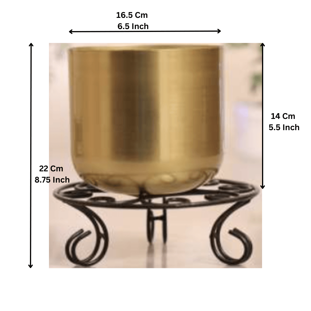 Metal Pot (Golden) with Stand Set of 2