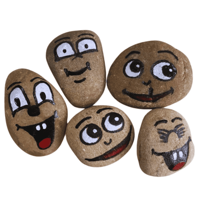 Smily / Hand Painted Decorative Unpolished Stones - 5 Pieces