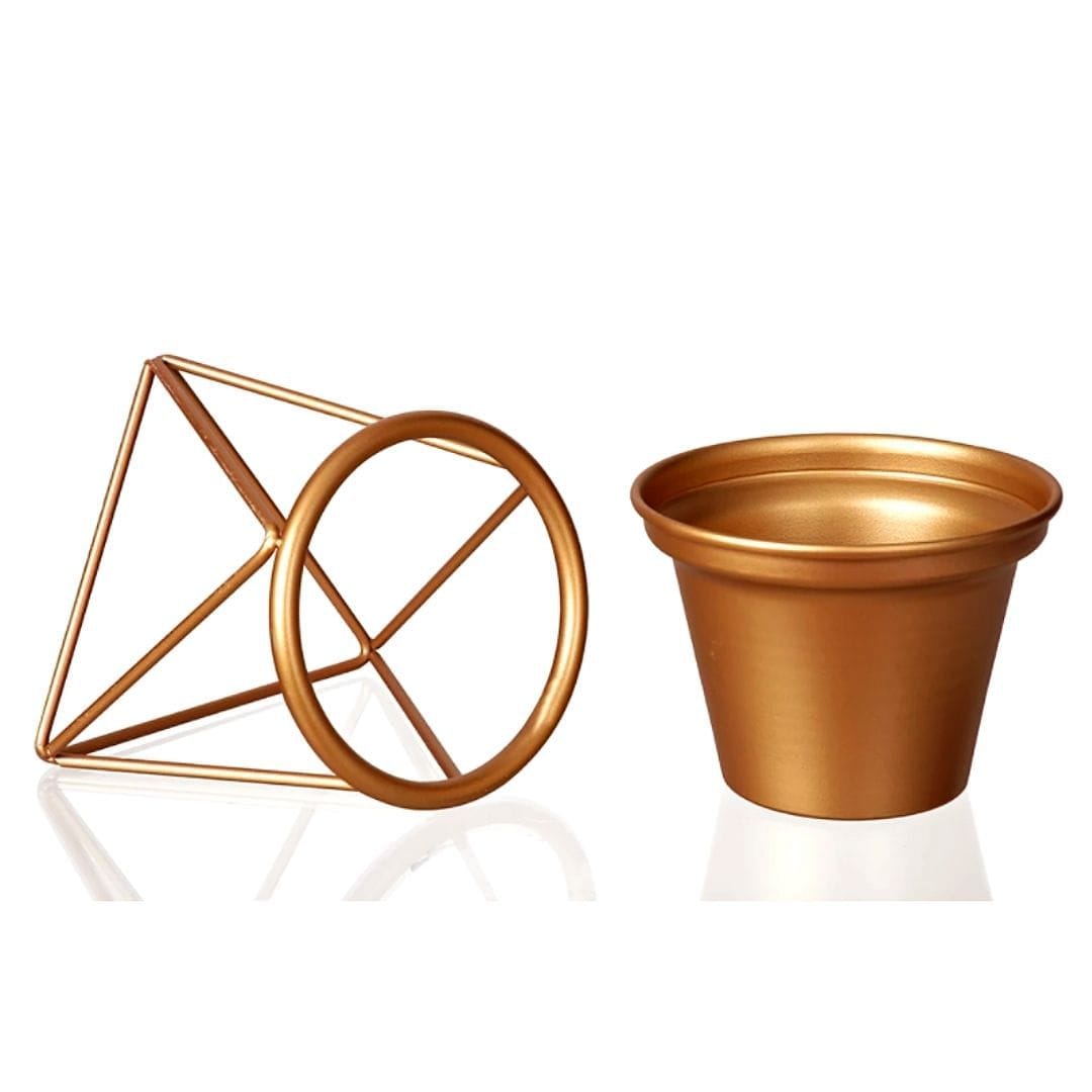 Matte-Gold Table Planters & Geometric Stand (6.5 Inch) - Set of 3