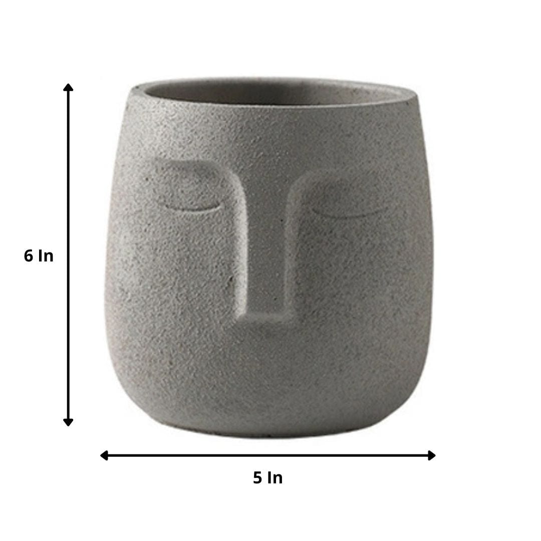 5-Inch Serene Face Concrete Pot (Medium)- Set of 1/2 | Available Color White, Beige, Red, Blue & Green |
