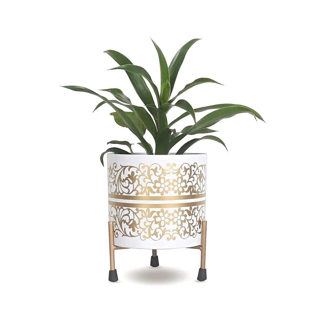 Stella Gold-White Floral Planter