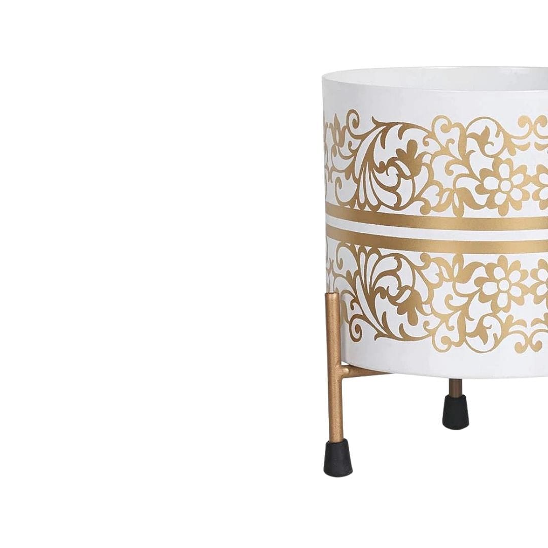 Stella Gold-White Floral Planter