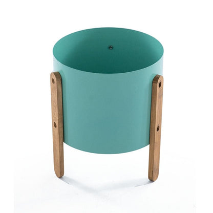 Metal Teal Pot with Wooden Stand