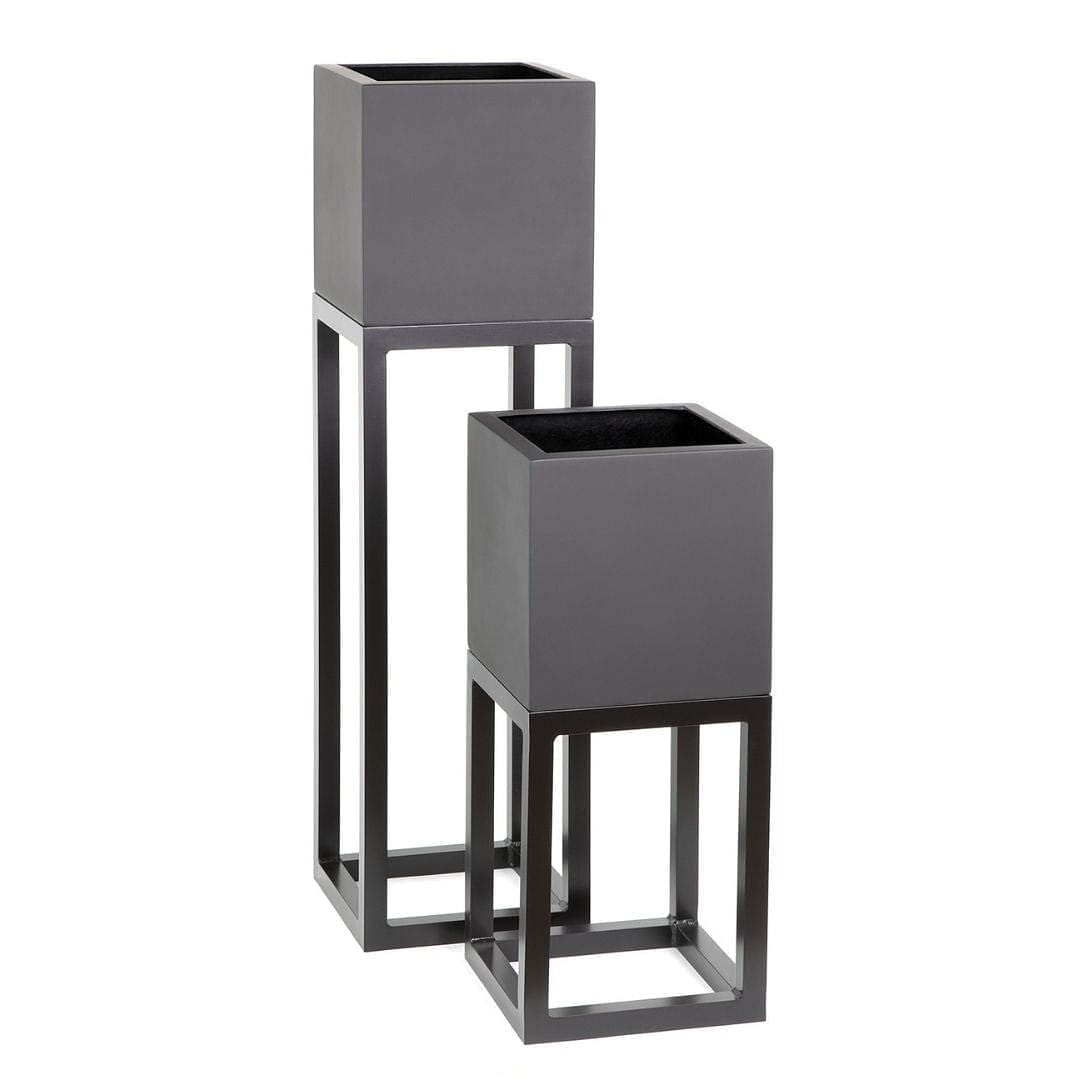 Brisbane Grey Metal Planter Stand with Pots - Set of 2