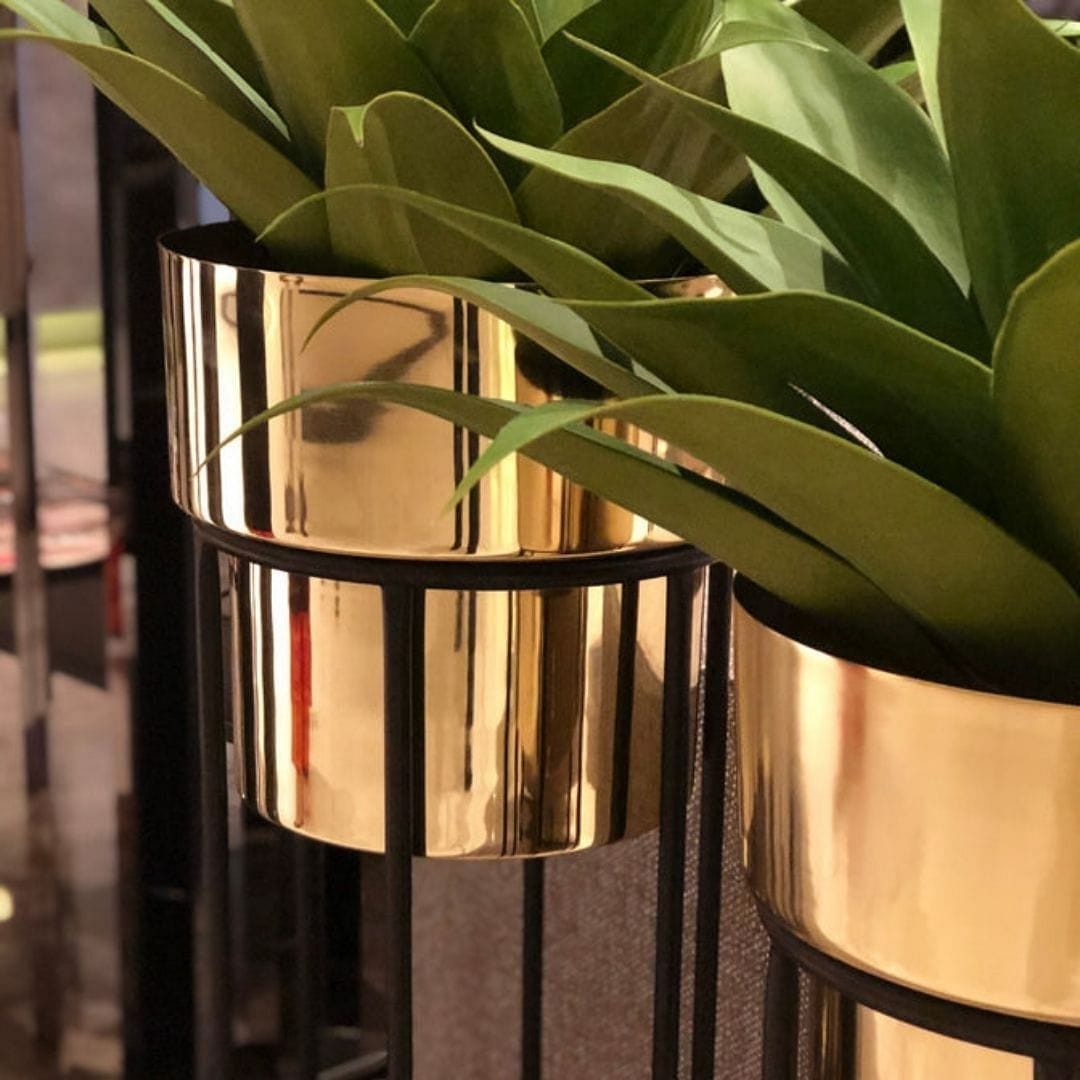 Golden Metal Planters & Pot - Set of 2