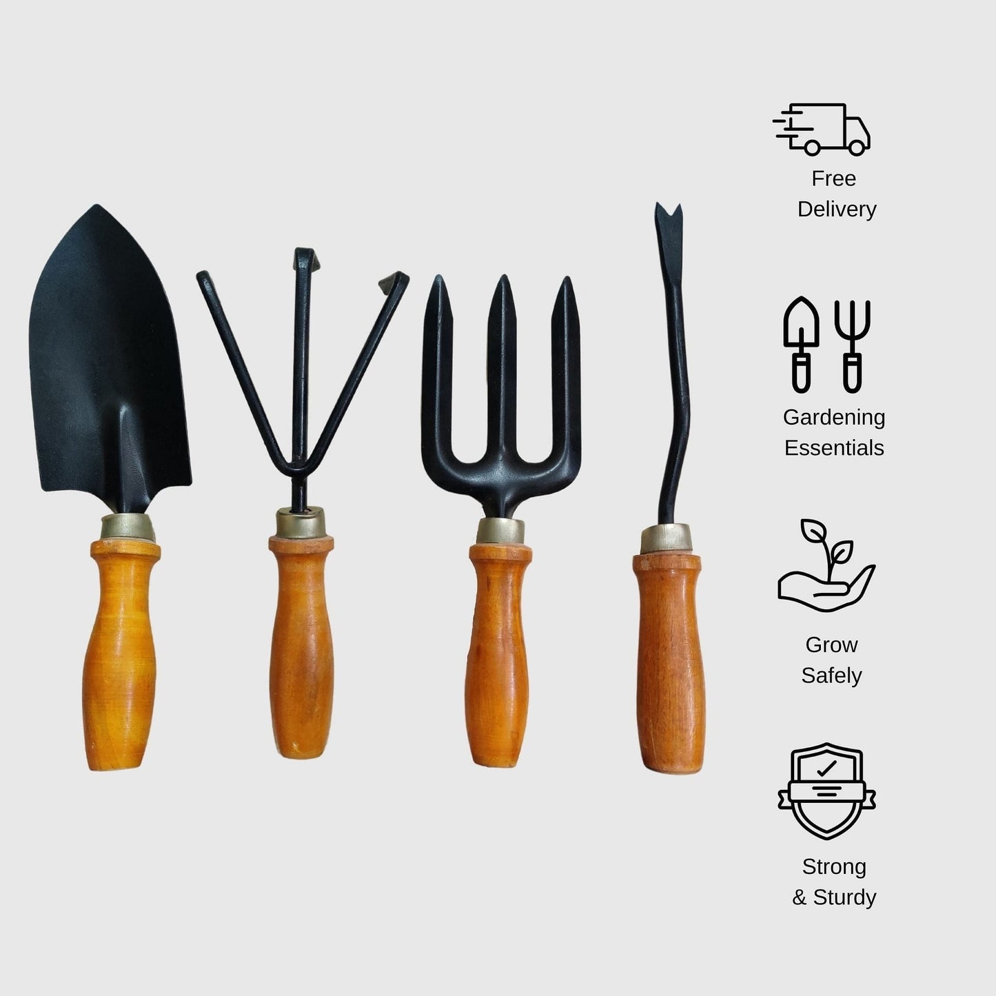 Set of 4 - Garden Tools Combo - Trowel, Weeder, Cultivator & Fork