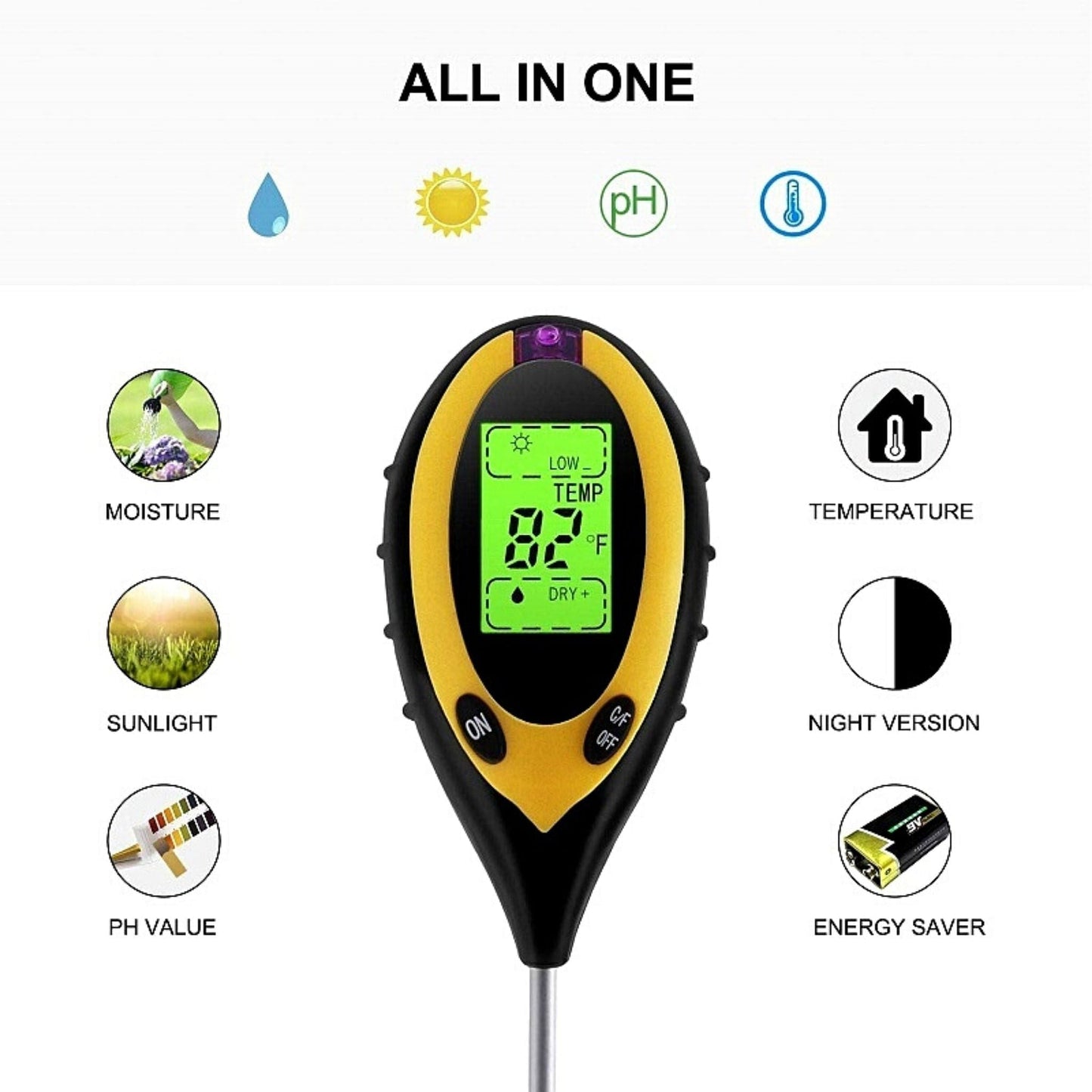 digital soil moisture ph sunlight temperature meter 4 In 1 Digital Soil Meter