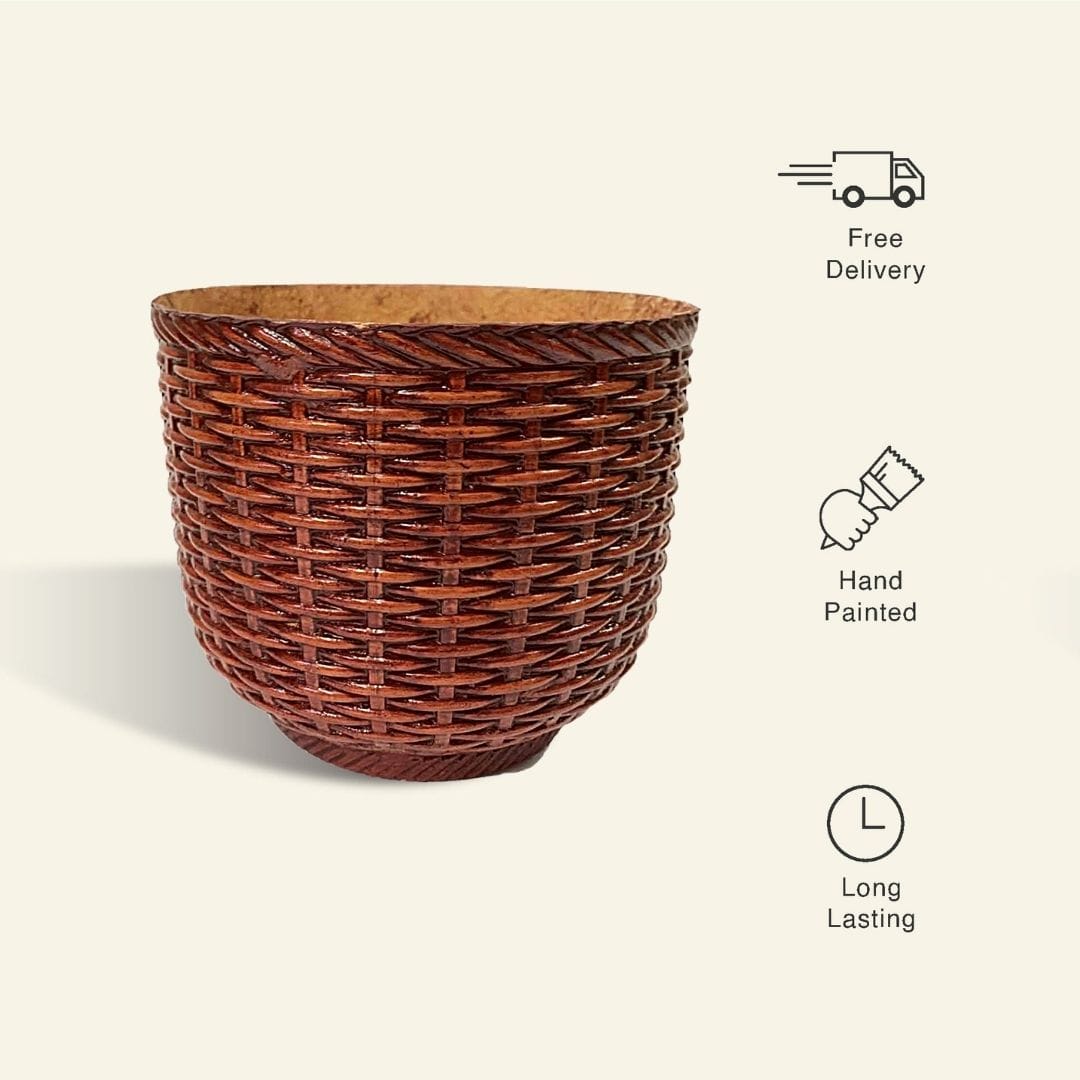 Fiber Woven Vase Planter - Spherical - Premium Fiberglass Pot set 1/2