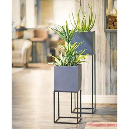 Brisbane Grey Metal Planter Stand with Pots - Set of 2