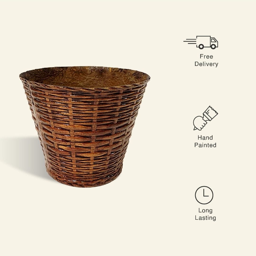 Fiber Bucket Basket Planter - Wooden Finish - Premium Fiberglass Pot Set of 1/3/5