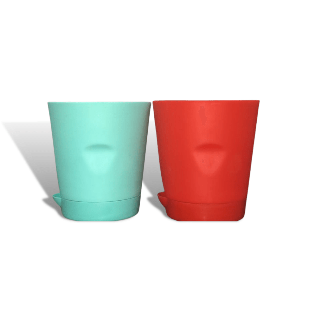 5-Inch Regal Self Watering Round Pot Set of 2/4- Color Red & Cyan - Premium Quality