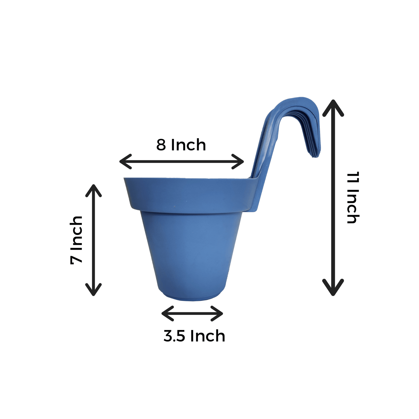 8 Inch Blue Railing Hanging Pots- Set of 3 - Leafy Island