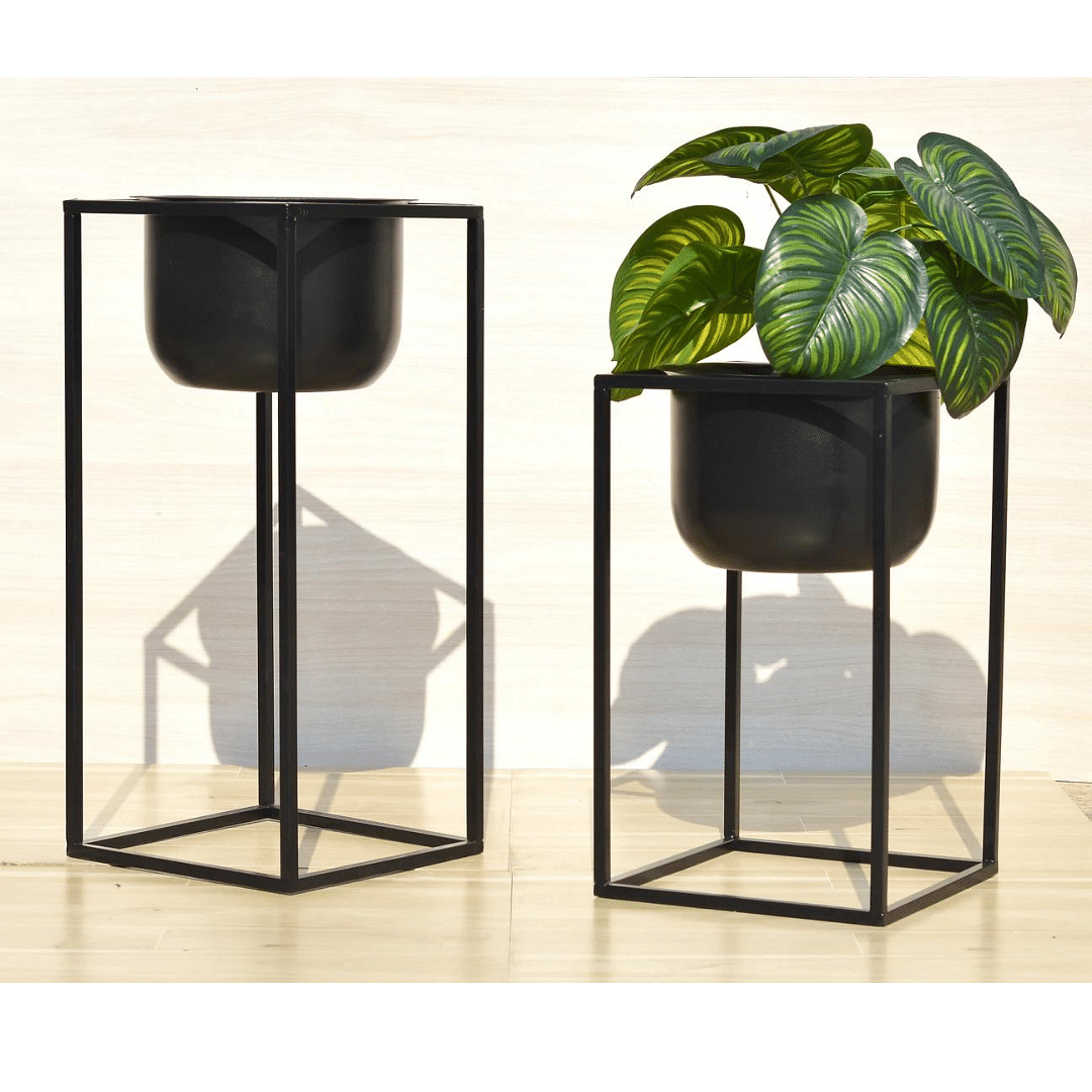 Charcoal Cauldron Metal Planter - Set of 2