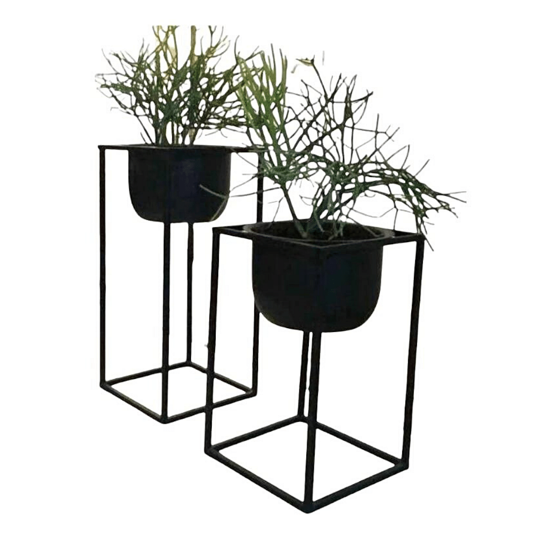 Charcoal Cauldron Metal Planter - Set of 2