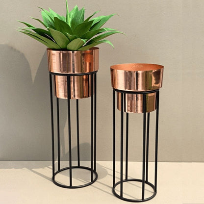 Copper Metal Planters & Pot - Set of 2