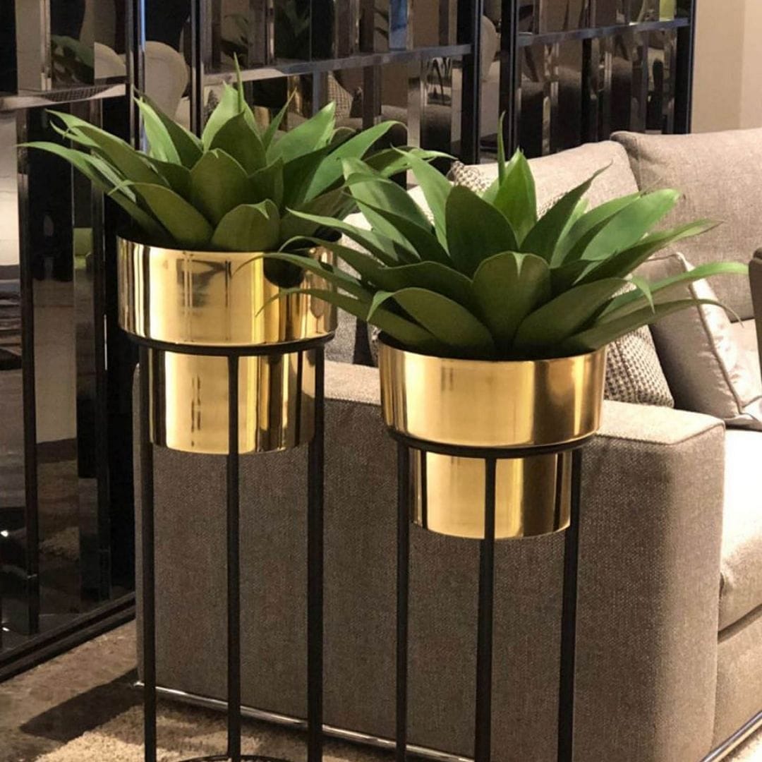 Golden Metal Planters & Pot - Set of 2