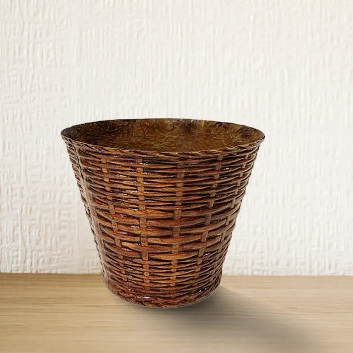 Fiber Bucket Basket Planter - Wooden Finish - Premium Fiberglass Pot Set of 1/3/5