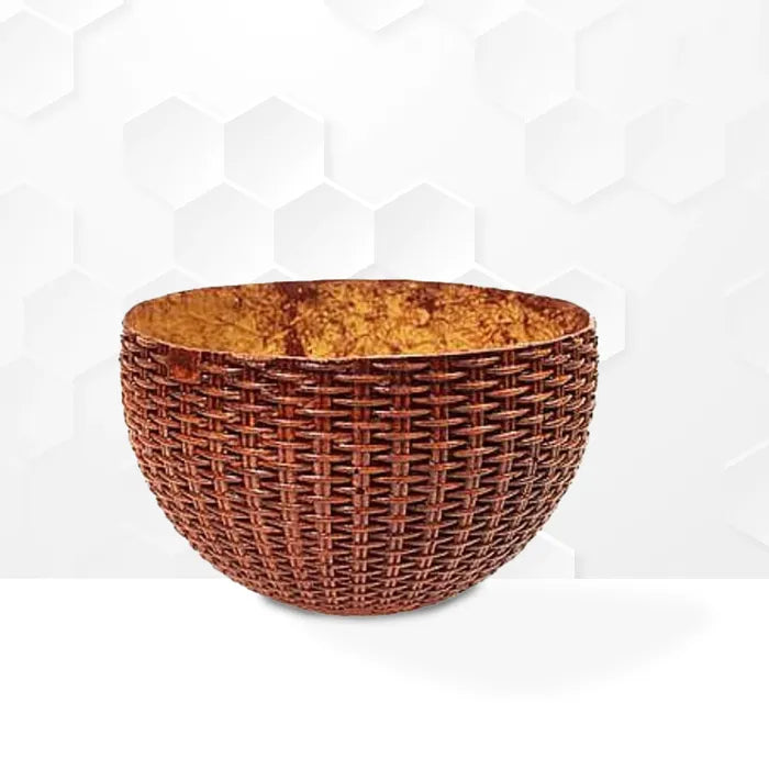 Fiber Woven Basket Planter - Wooden Finish - Premium Set 1/3