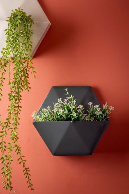 Hexagon Wall-Mount Pocket FRP Planter  | Available Color White, Black, Green & Grey |