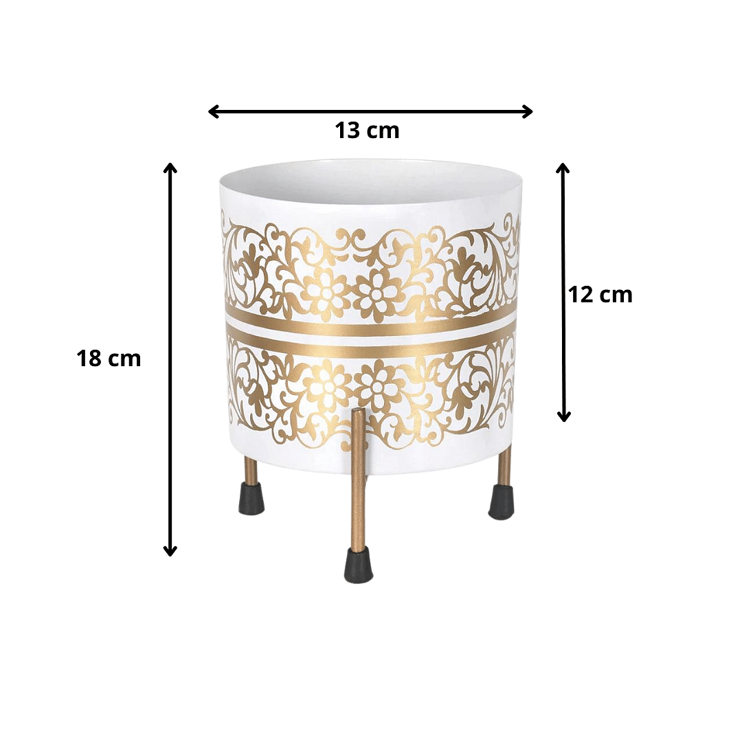 Stella Gold-White Floral Planter