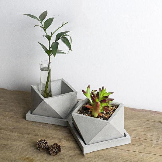 3-Inch TriGeo Concrete Pot (Small) - Set of 2/4 | Available Color White, Beige, Red, Blue & Green |