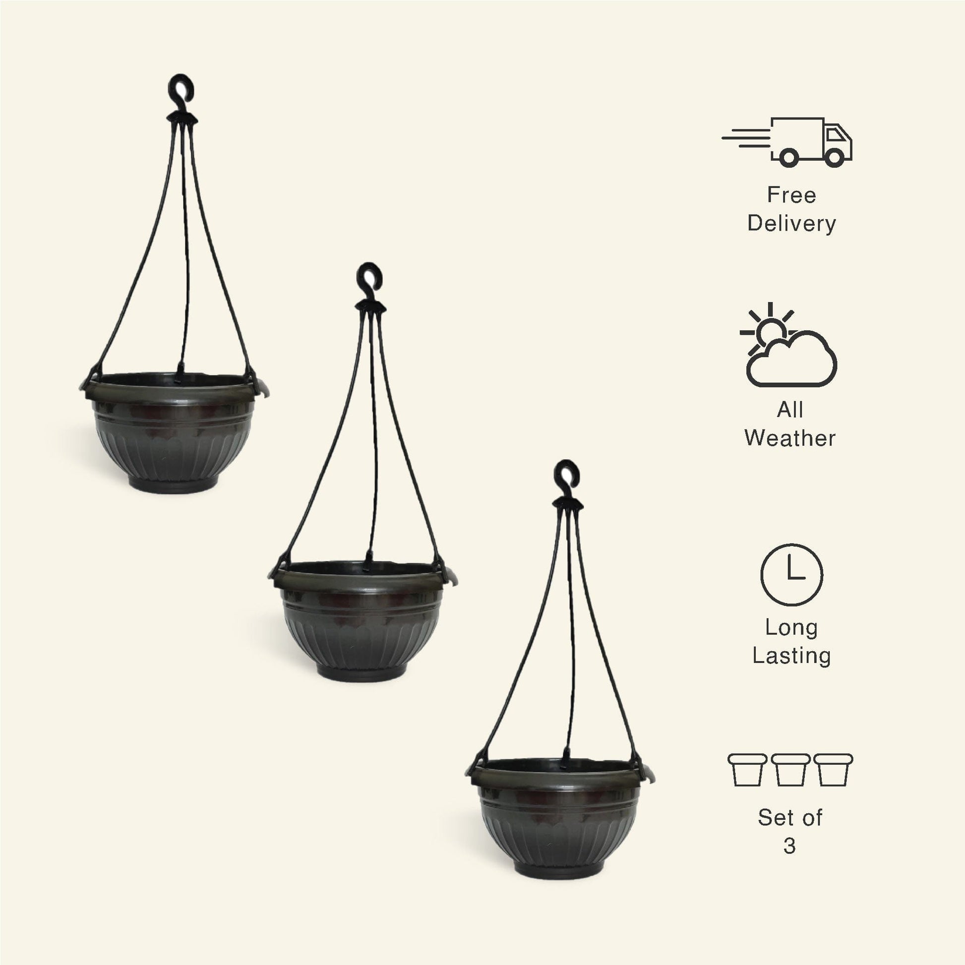 9 inch hanging planter 9-Inch Black Color Hanging Pots- Set of 5/10 – Leafy Island