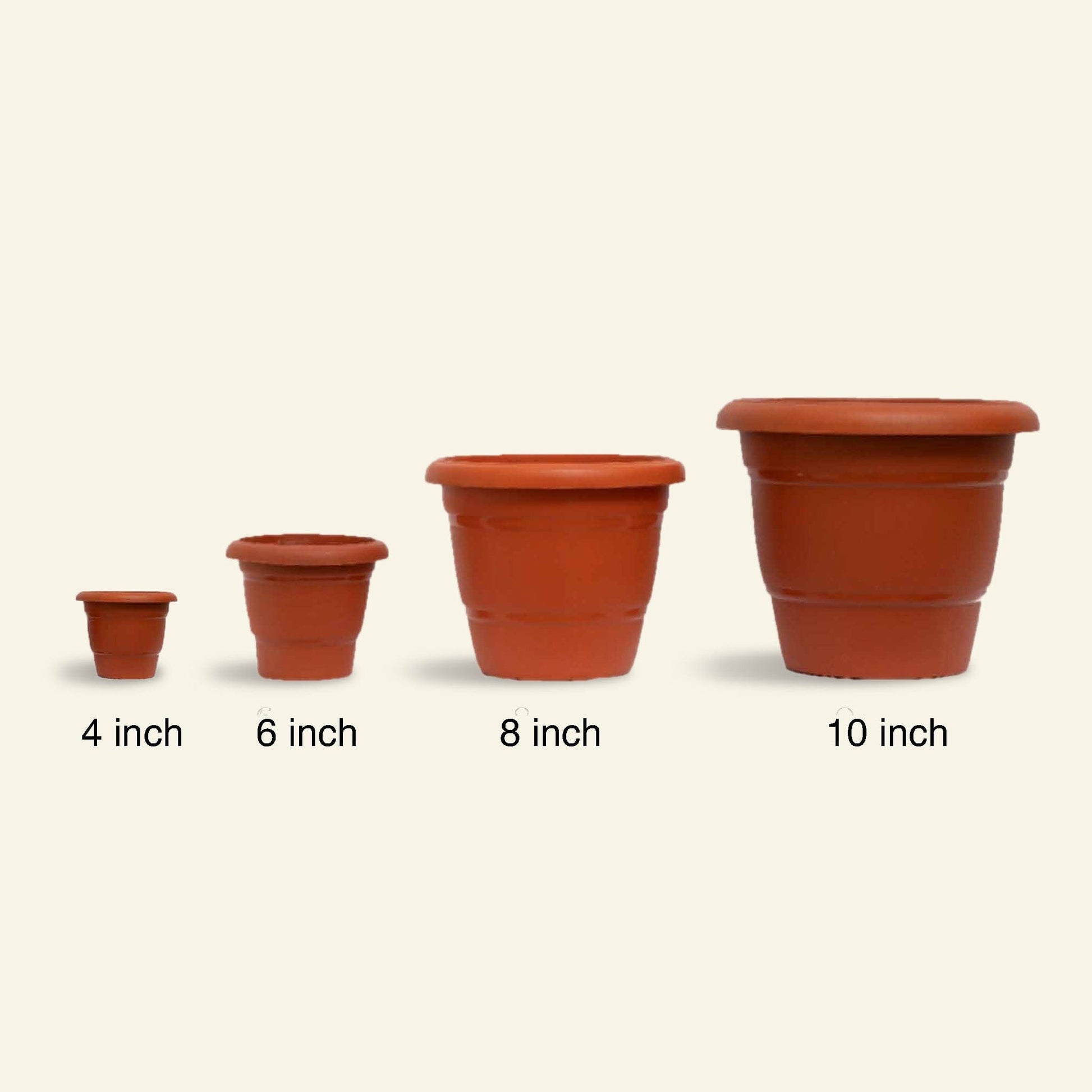 8 inch Brown Garden/ Indoor Pot - Set of 3 + 3 Plates - Leafy Island